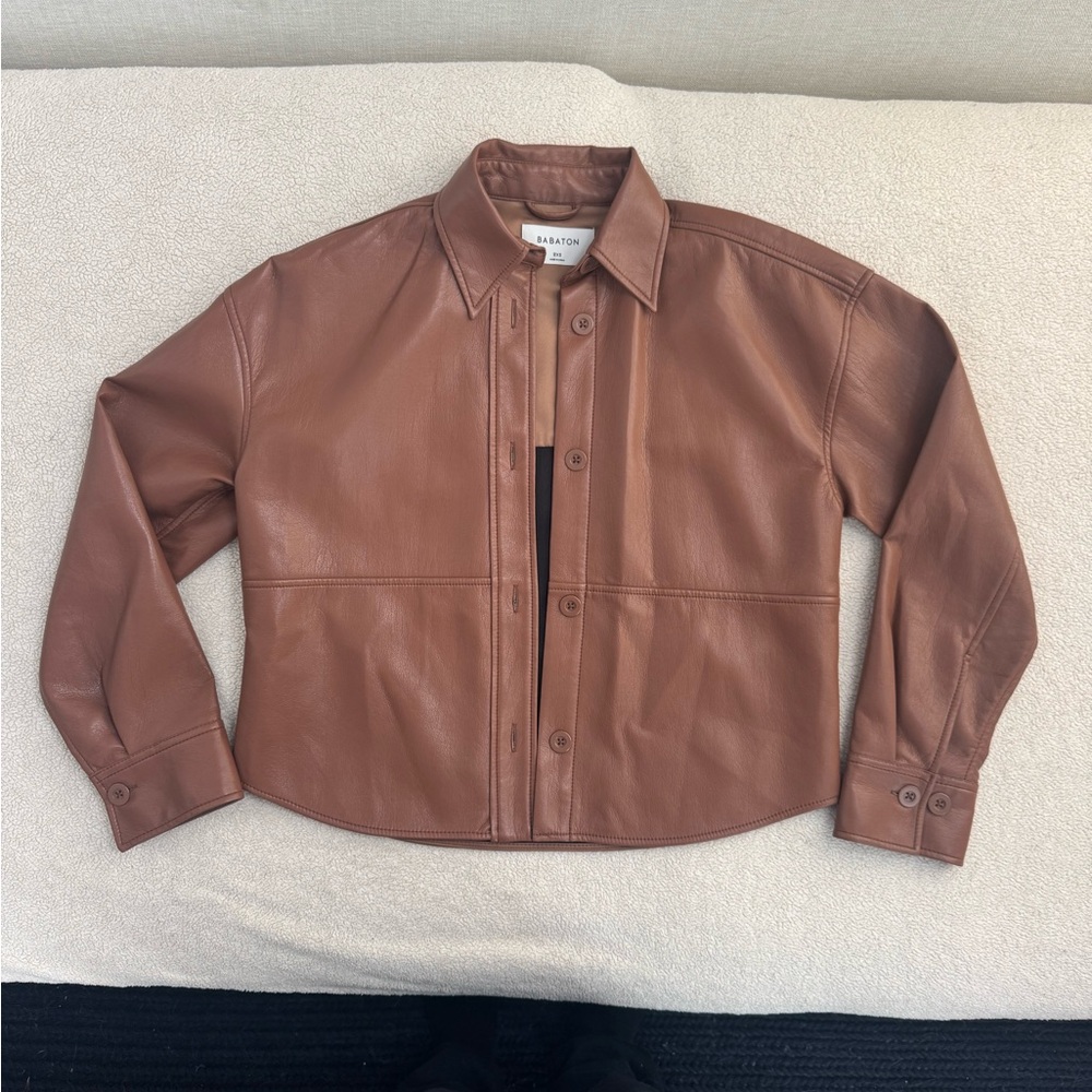 Babaton faux leather Pelli hip Shirt Jacket in brown size xxs
